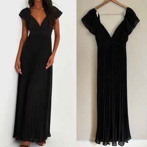 NWOT Ideal Occasion Black Pleated Flutter Sleeve Backless Maxi Dress